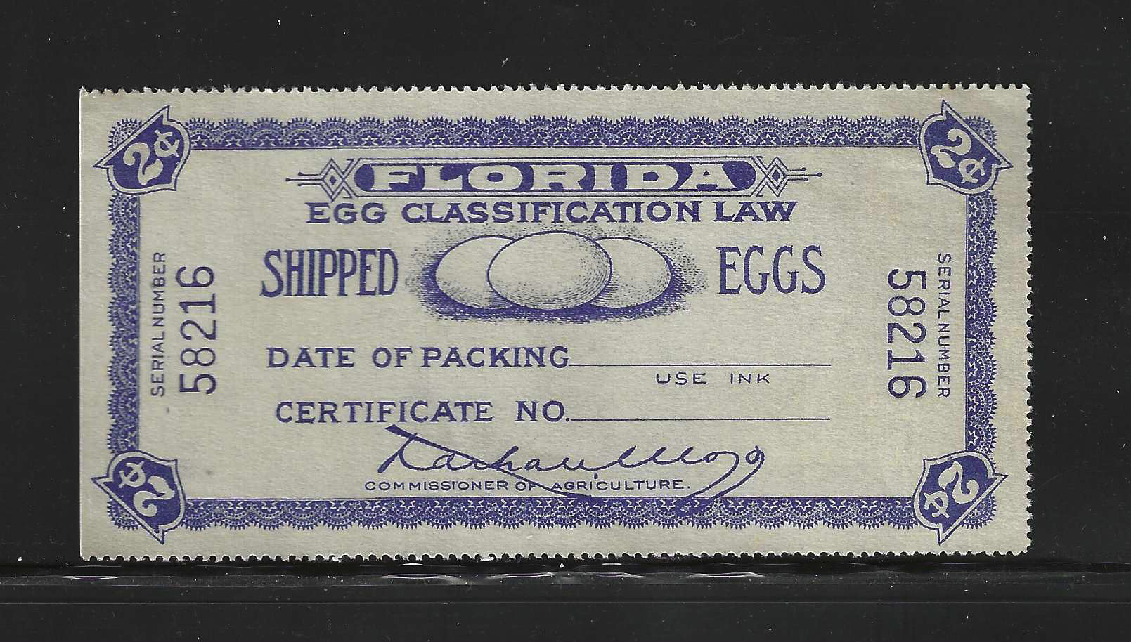 FL egg case E81 MLH VF, w/ SE at L, unpriced mint, used price $40.00