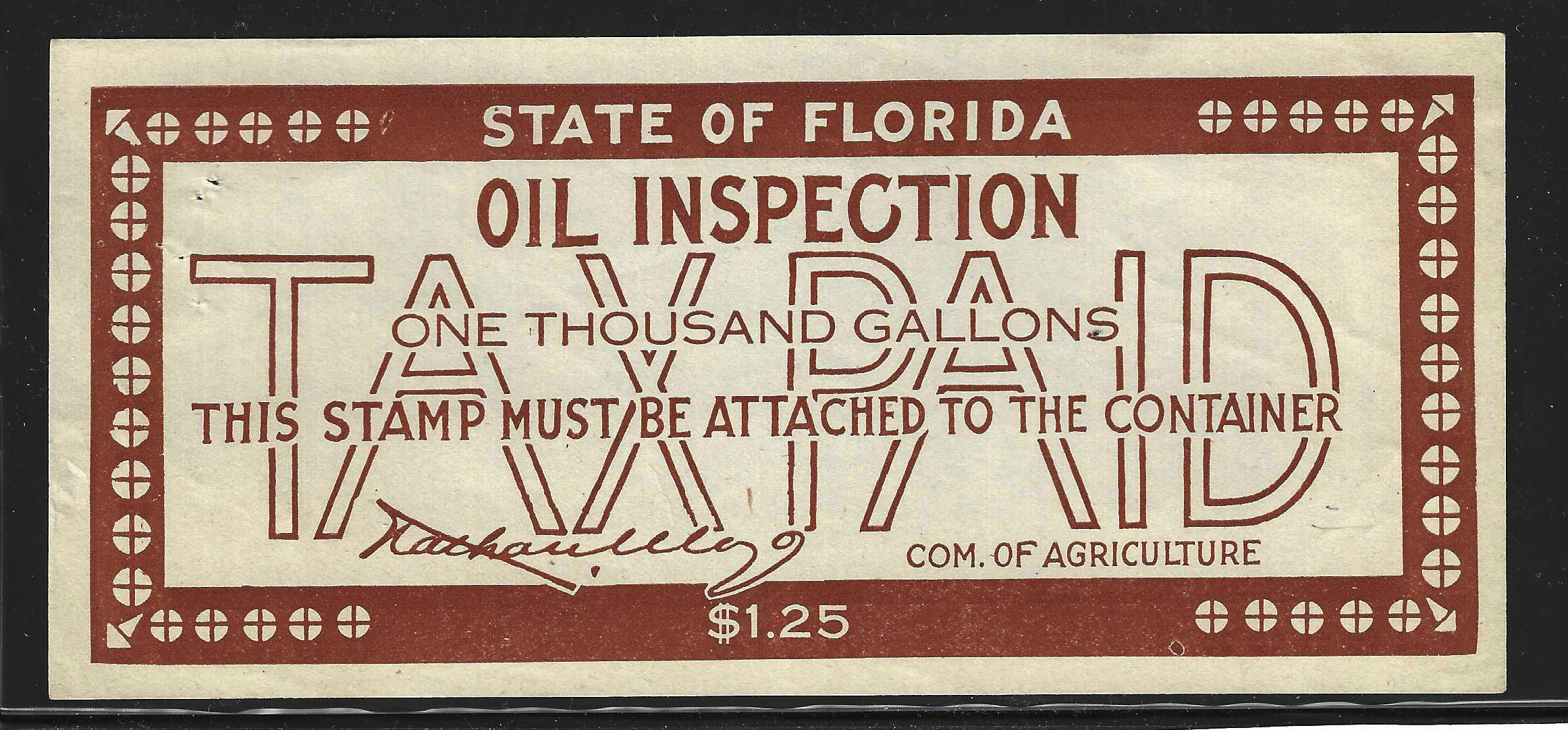 FL oil inspection O9 $1.25 MNH VF, w/ sm pin holes at U L which all used seem to have