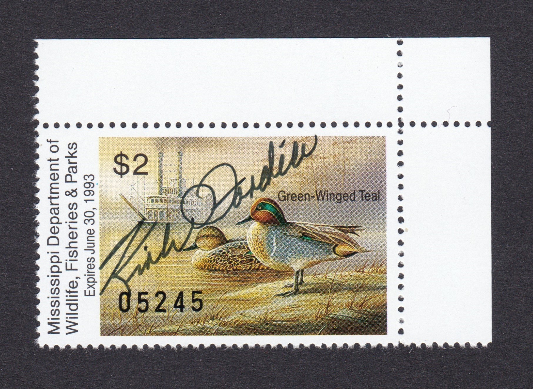 MS waterfowl W17GS $2 NH VF, 1992 Governor's Edition, hand signed by Kirk Fordice (deceased) P