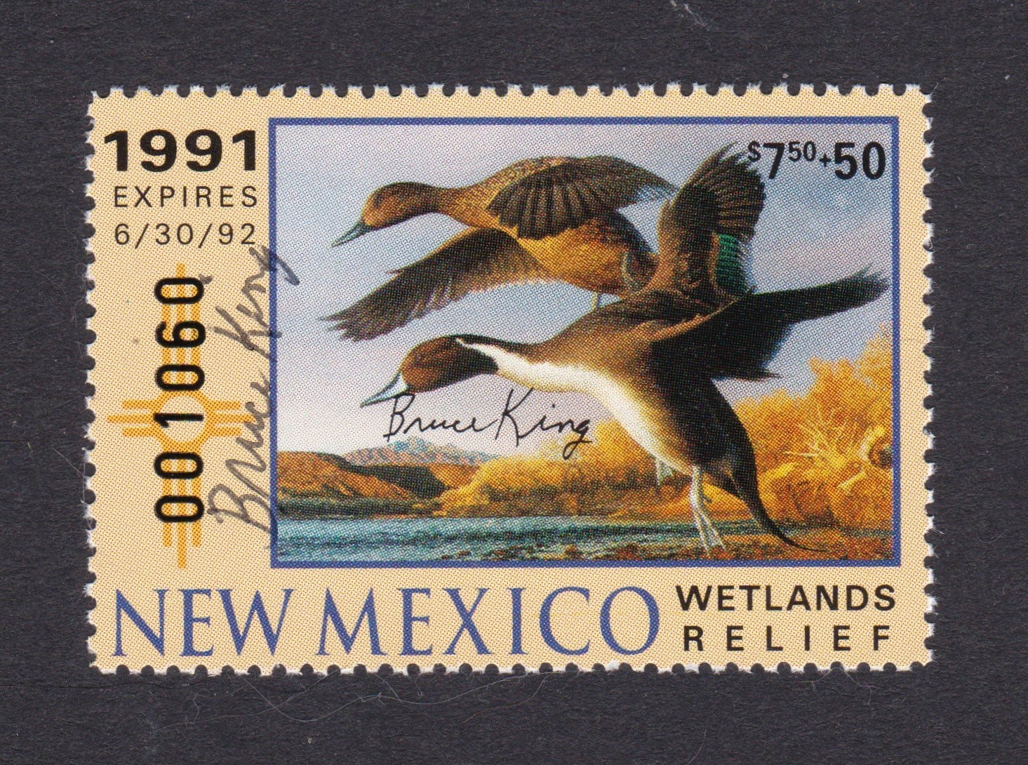 NM waterfowl W1GS $7.50+$$50 NH VF, 1991 Governor's Edition, hand signed by Bruce King (deceased) P