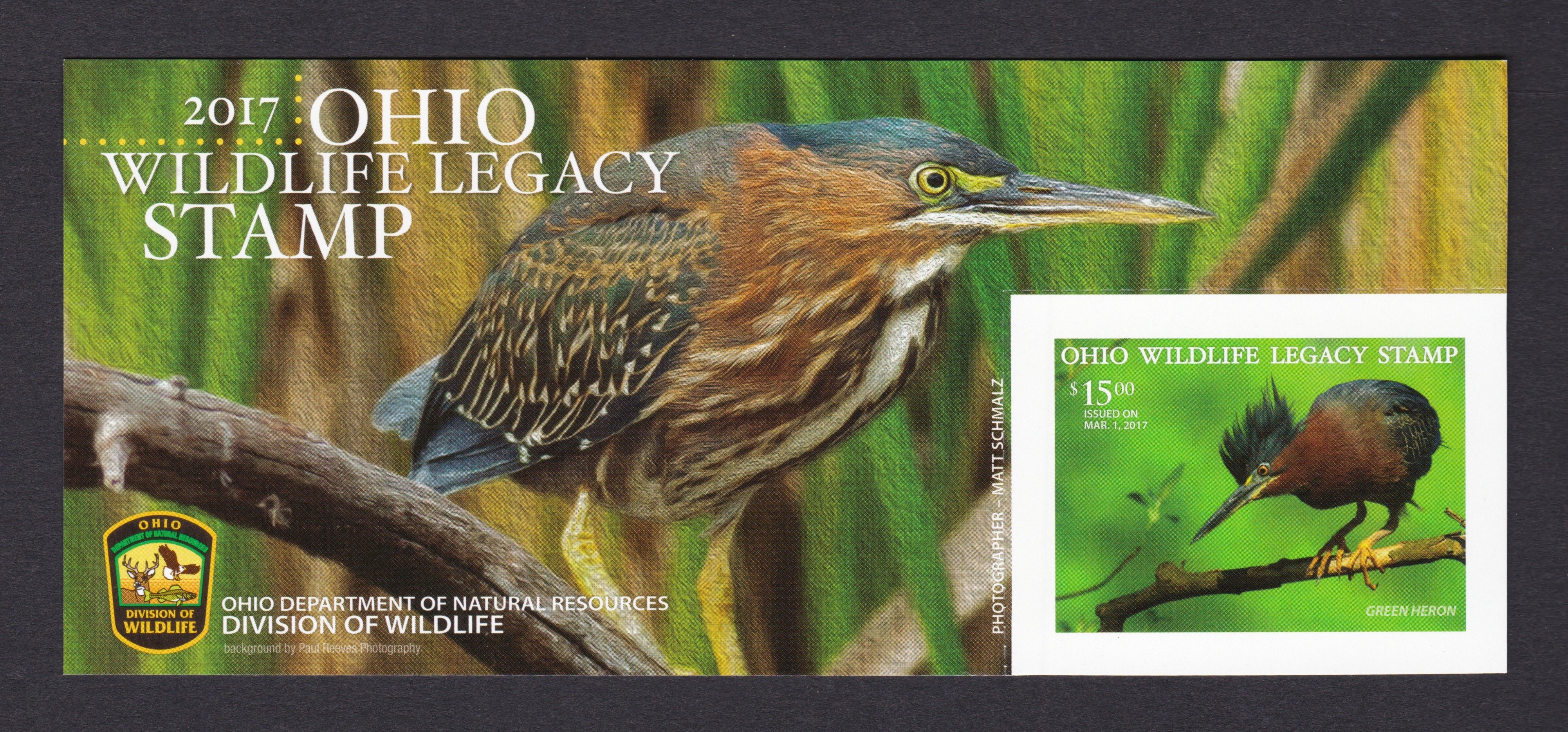 OH wildlife legacy WL8 $15 MNH VF 2017 w/folder P