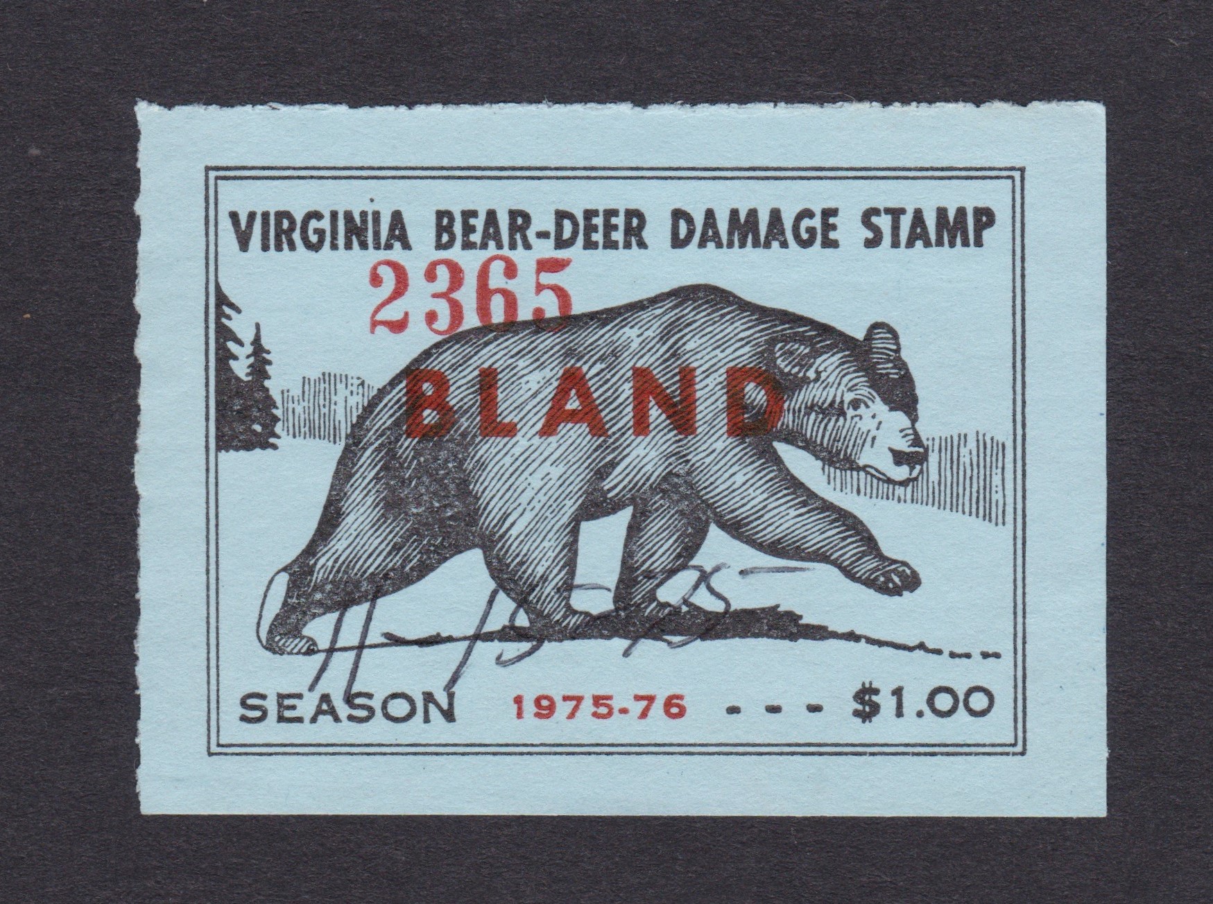 VA bear & deer BL26 $1 U F-VF 1975, Bland county P