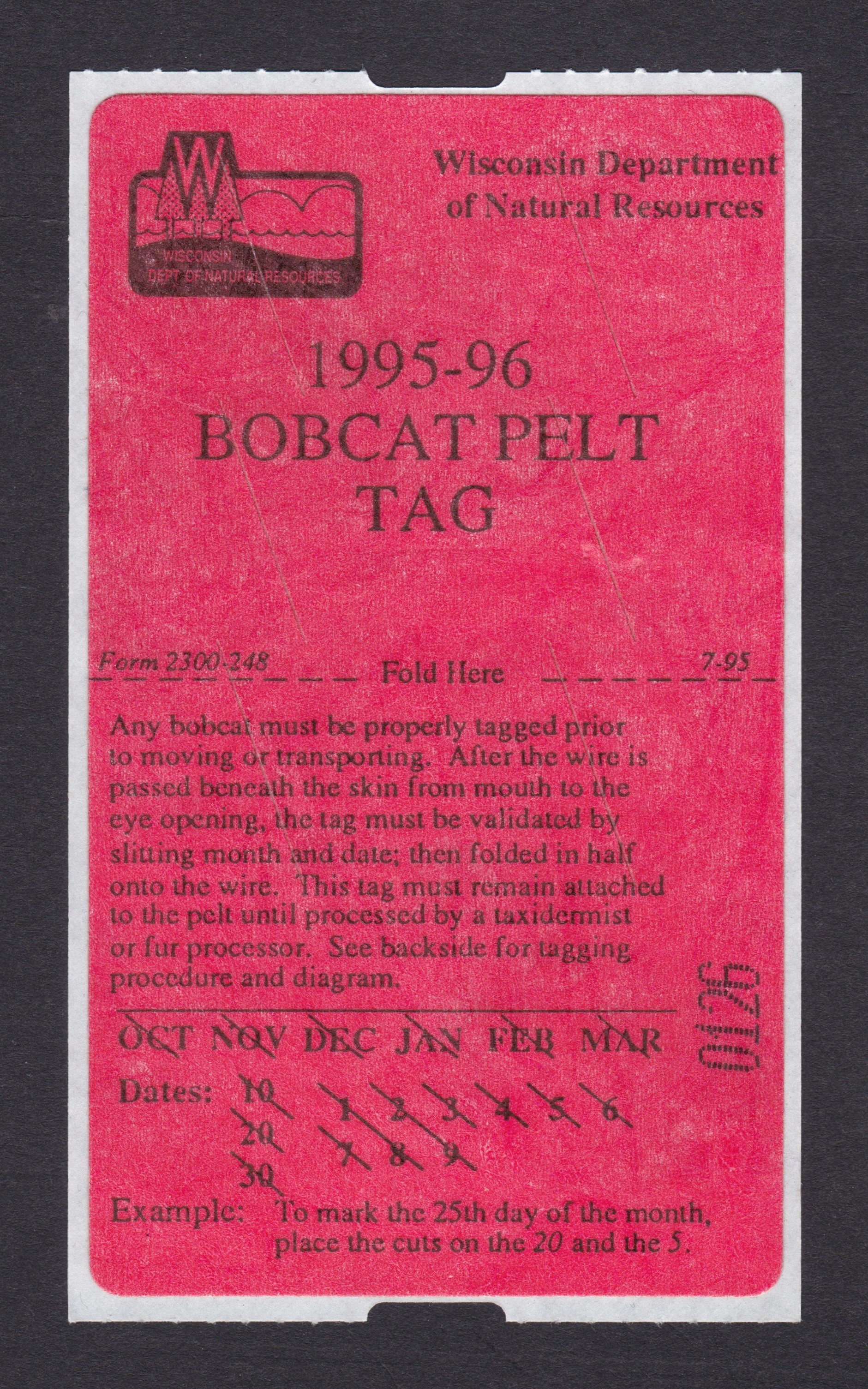 WI trapping, bobcat TPB1 MNG VF, 1995 P