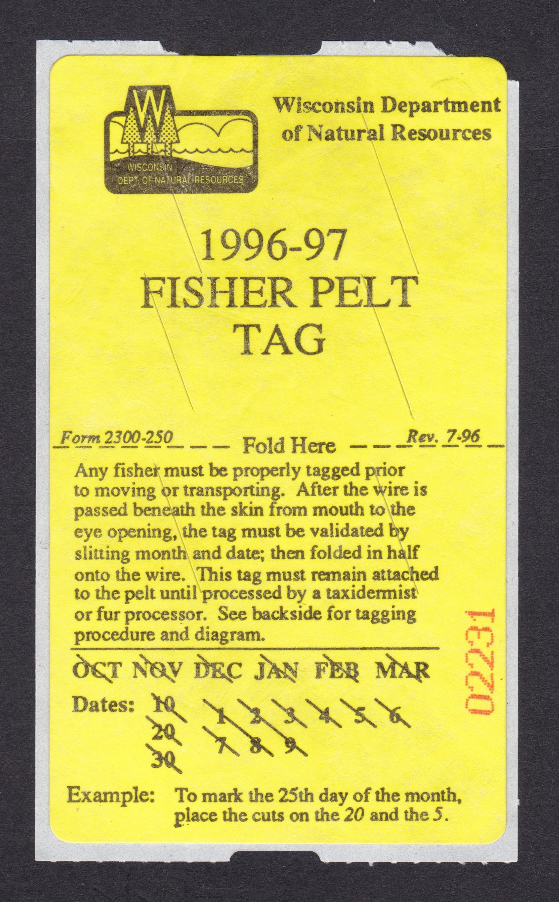 WI trapping, fisher TPF2 MNG VF, 1996 P