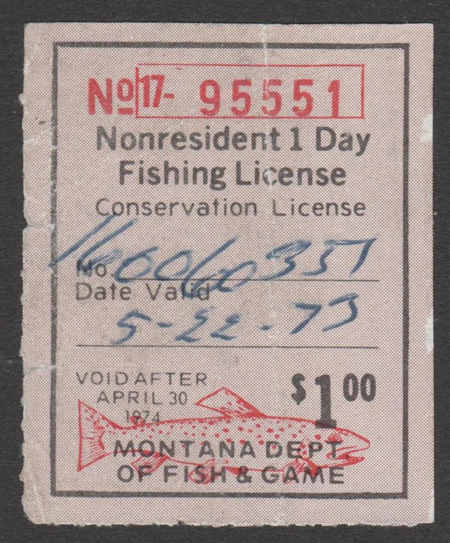 MT fishing #18 $1 U VF, 1973 1 day nonresident P