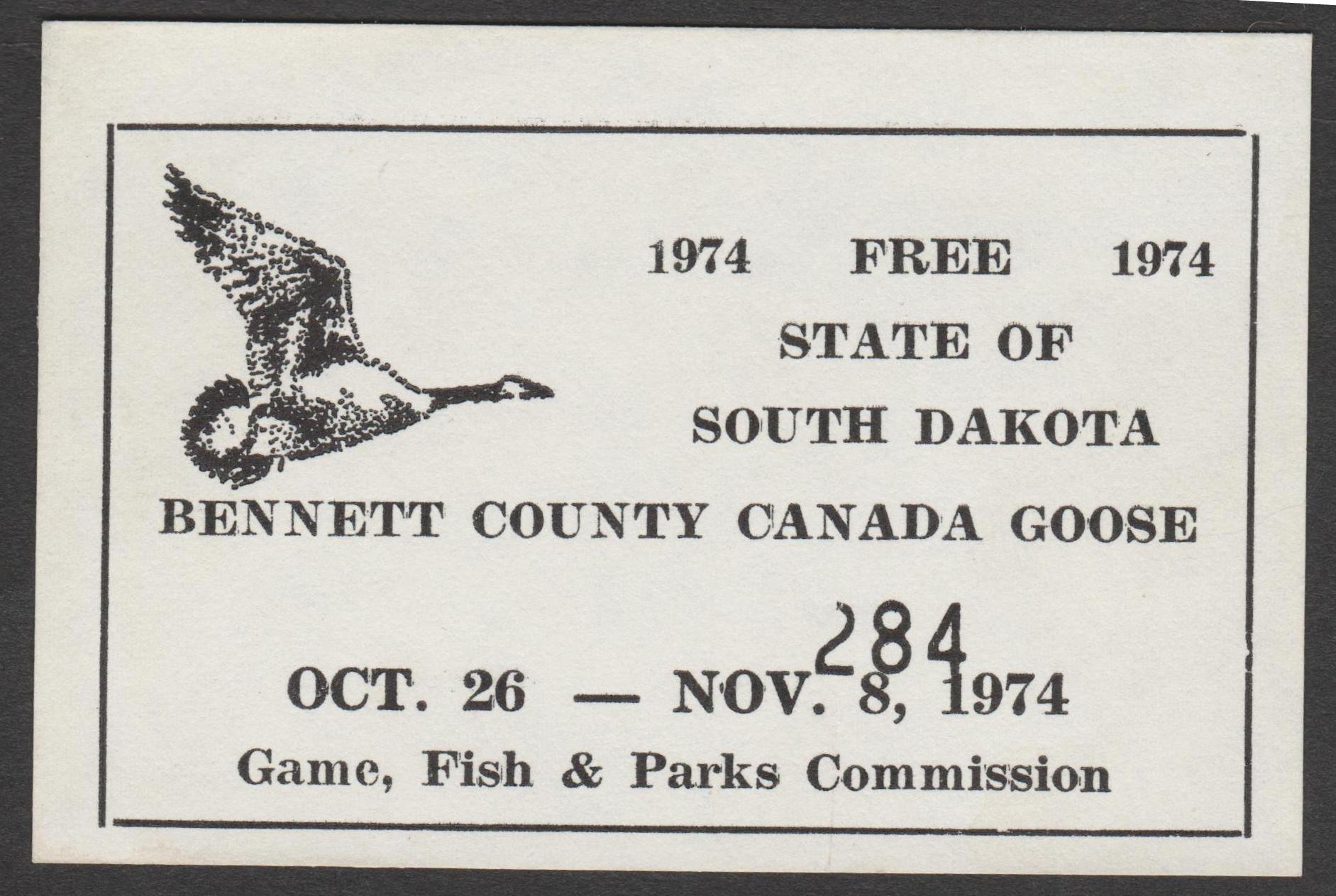 SD goose #1 free MNH F-VF 1974 Bennett County P