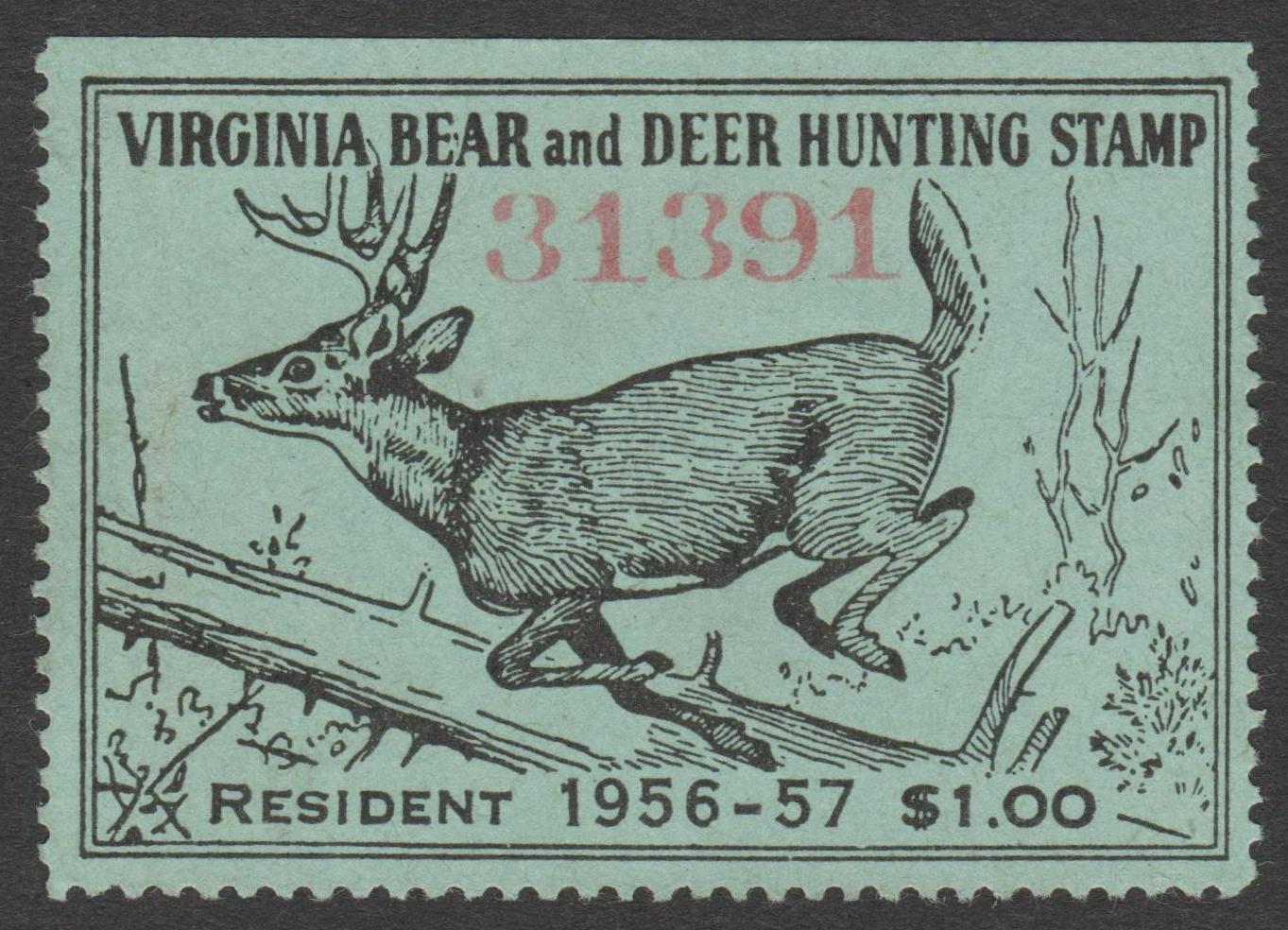 VA bear & deer #37 $1 U F-VF 1956, unsigned P