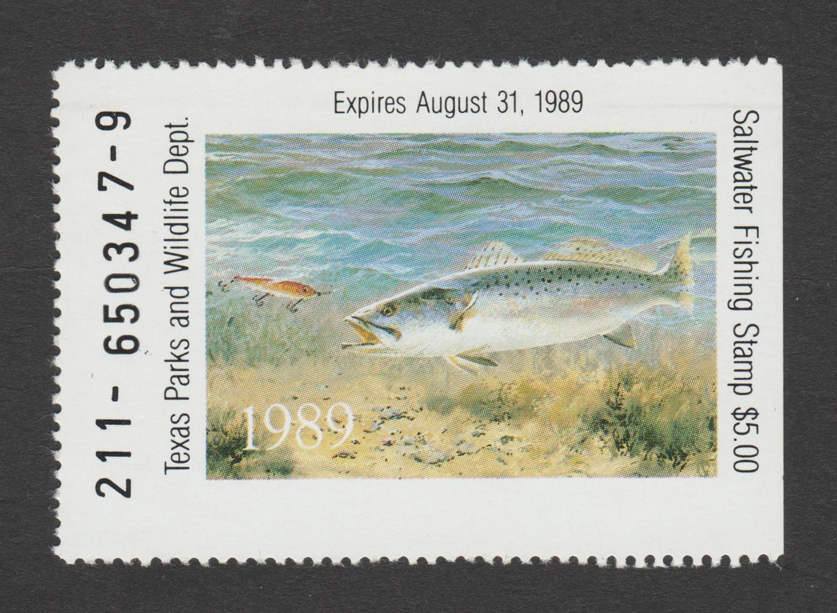 TX saltwater fishing FSW5 $5 MNH VF, 1989 P