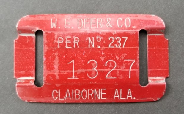 AL hunting permit. Old metal belt tag for hunting on private land, Claiborne County, AL P