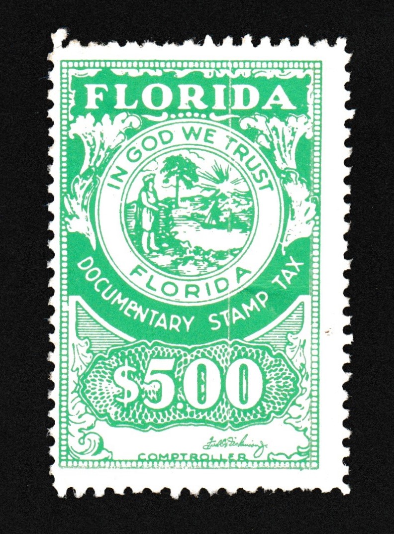FL documentary D62 $5 U VF, w/ thin vertical white line indicating cracked plate P