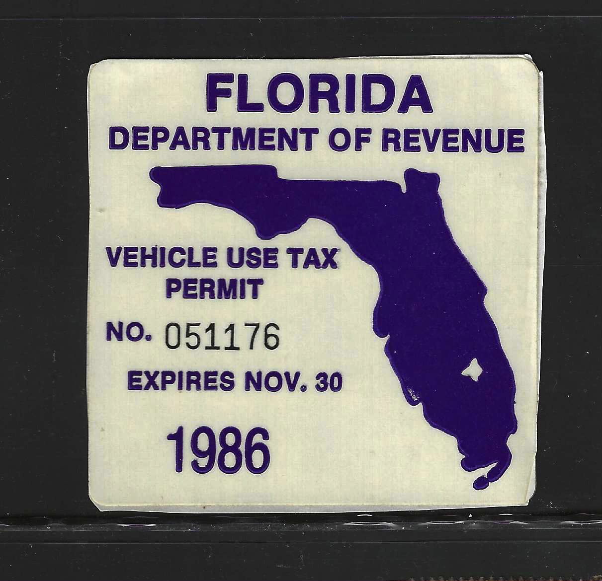 FL 1986 vehicle use tax permit MNH VF