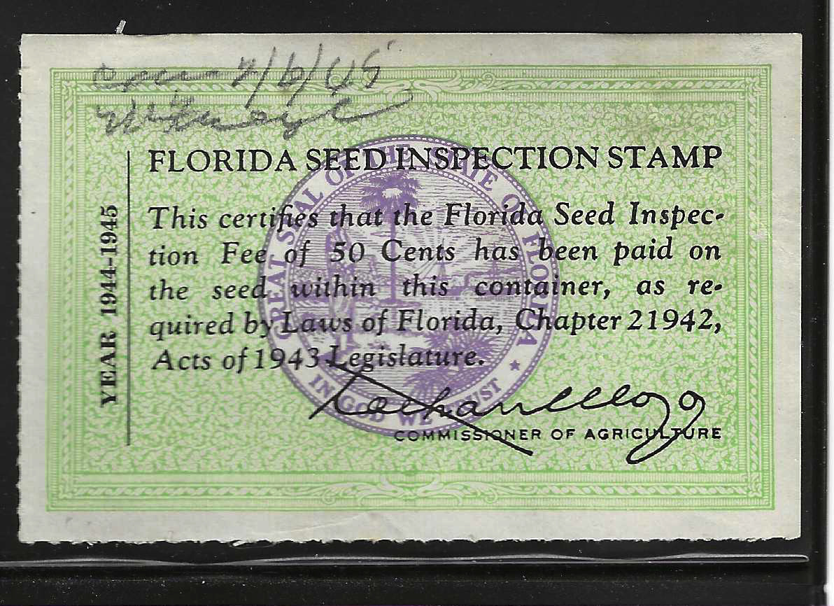 FL seed PS4 50¢ MLH VF, pencil writing on face