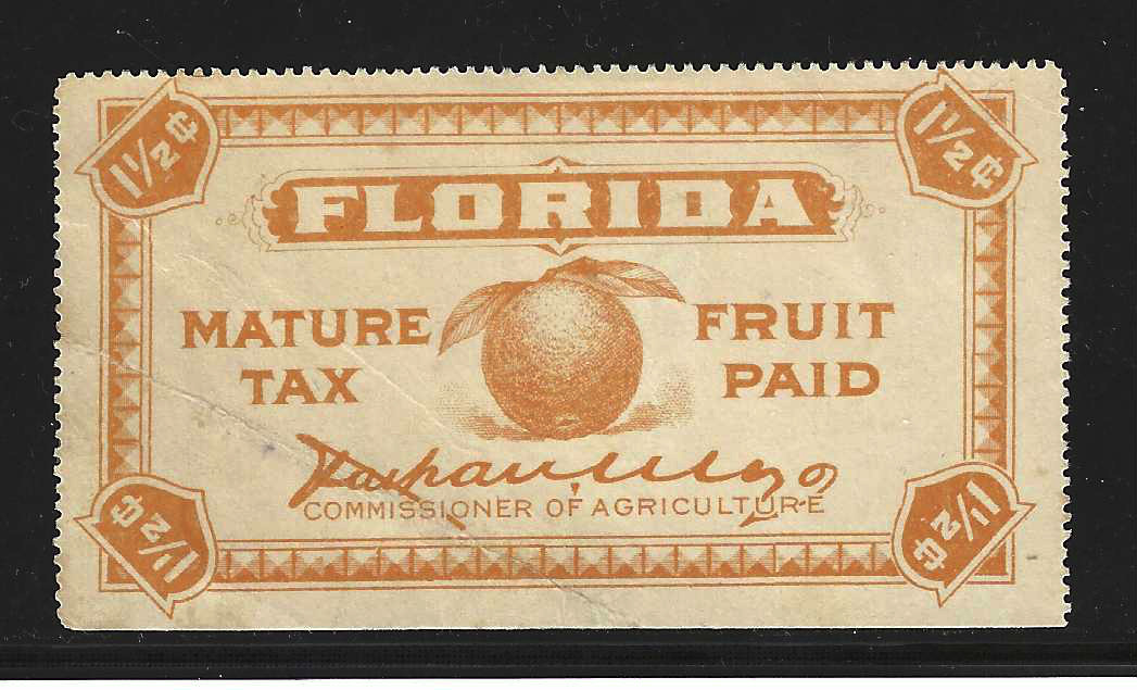FL citrus fruit CF1 1-1/2¢ U VF, w/ significant crease at LL corner