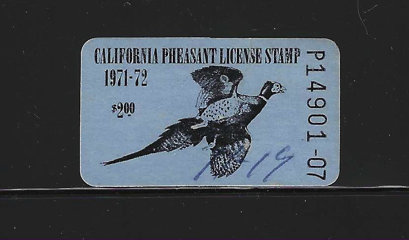 CA pheasant license stamp 1971-72 $2.00 U VF