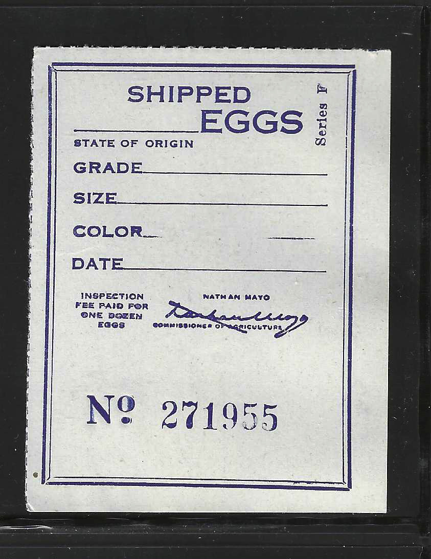 FL egg carton E21 MNH VF, w/ "SERIES F"