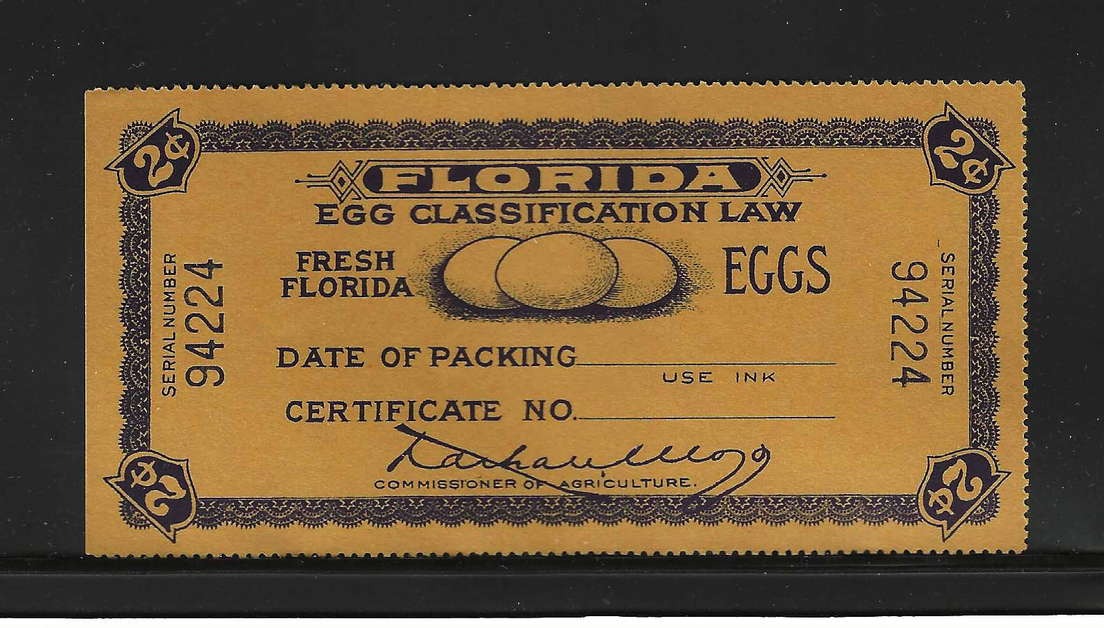 FL egg case E79  MNH VF, w/ SE at L, unpriced mint, used price $50.00