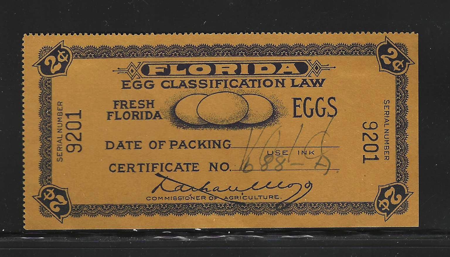 FL egg case E79S MLH VF, w/ SE at R & B