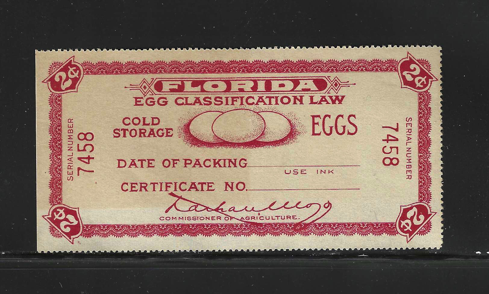 FL egg case E80 MLH VF, w/ SE at L, unpriced mint, used price $50.00