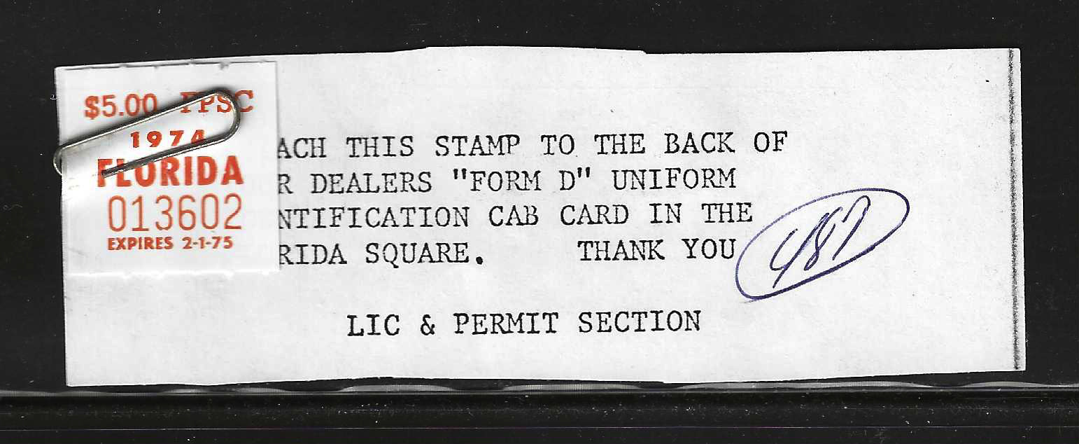 FL icc cab card IC1a $5.00 MNH VF, clipped to distribution slip