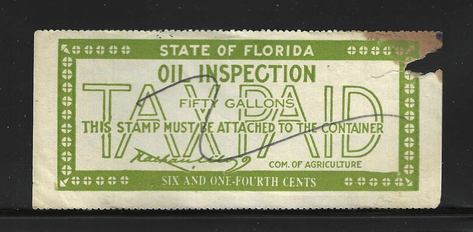 FL oil inspection O7 6-3/4¢ U VF, w/ sm missing piece at UR