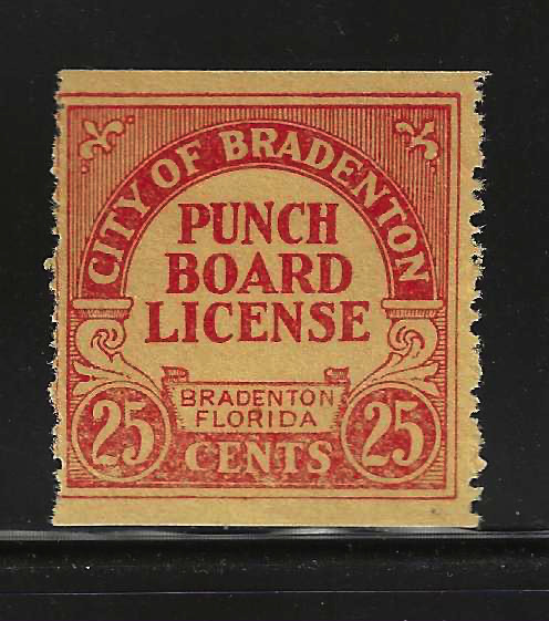 City of Bradenton 25¢ Punch Board MLH VF