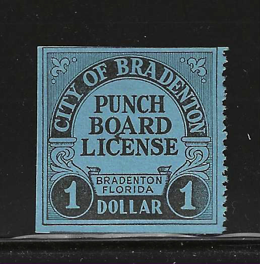 City of Bradenton $1.00 Punch Board MLH VF, w/o gum
