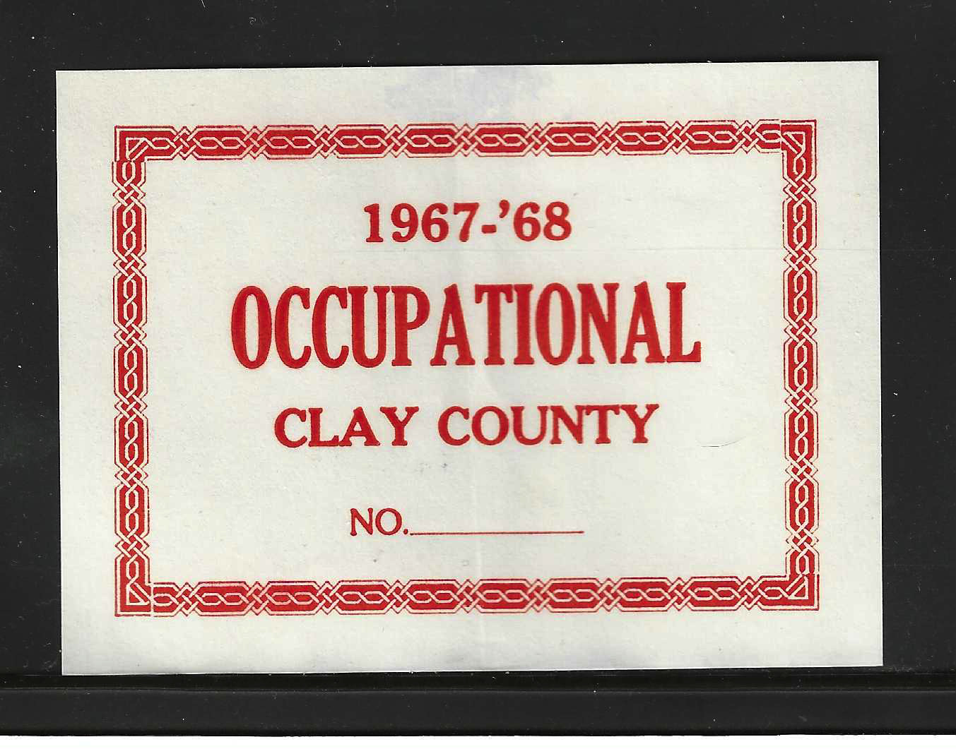 Clay County 1967-68 Occupational (Vending Machine) MLH VF