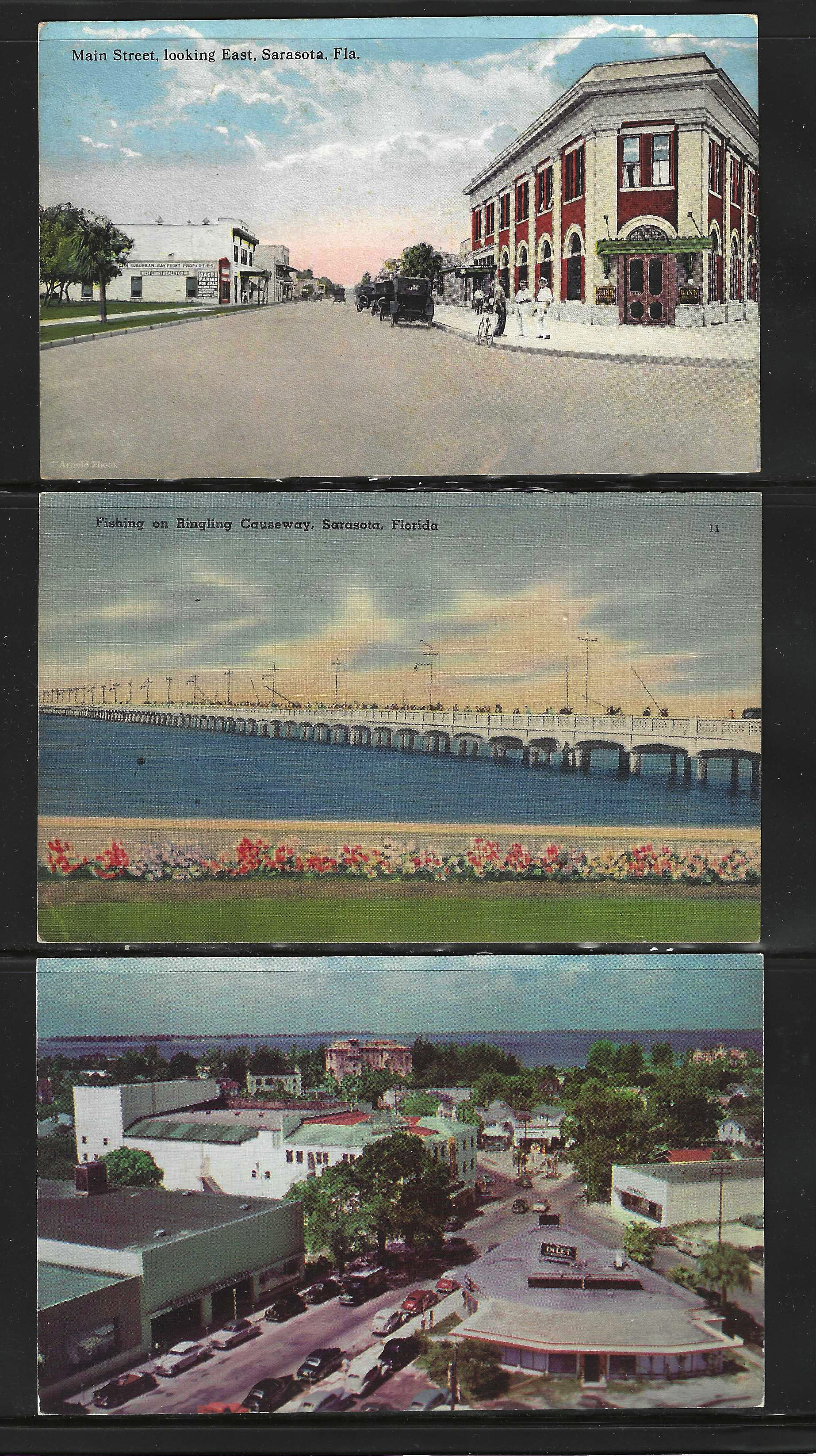 FL vintage Sarasota, Florida real photo postcard steet scenes, Wrisley's last home town!