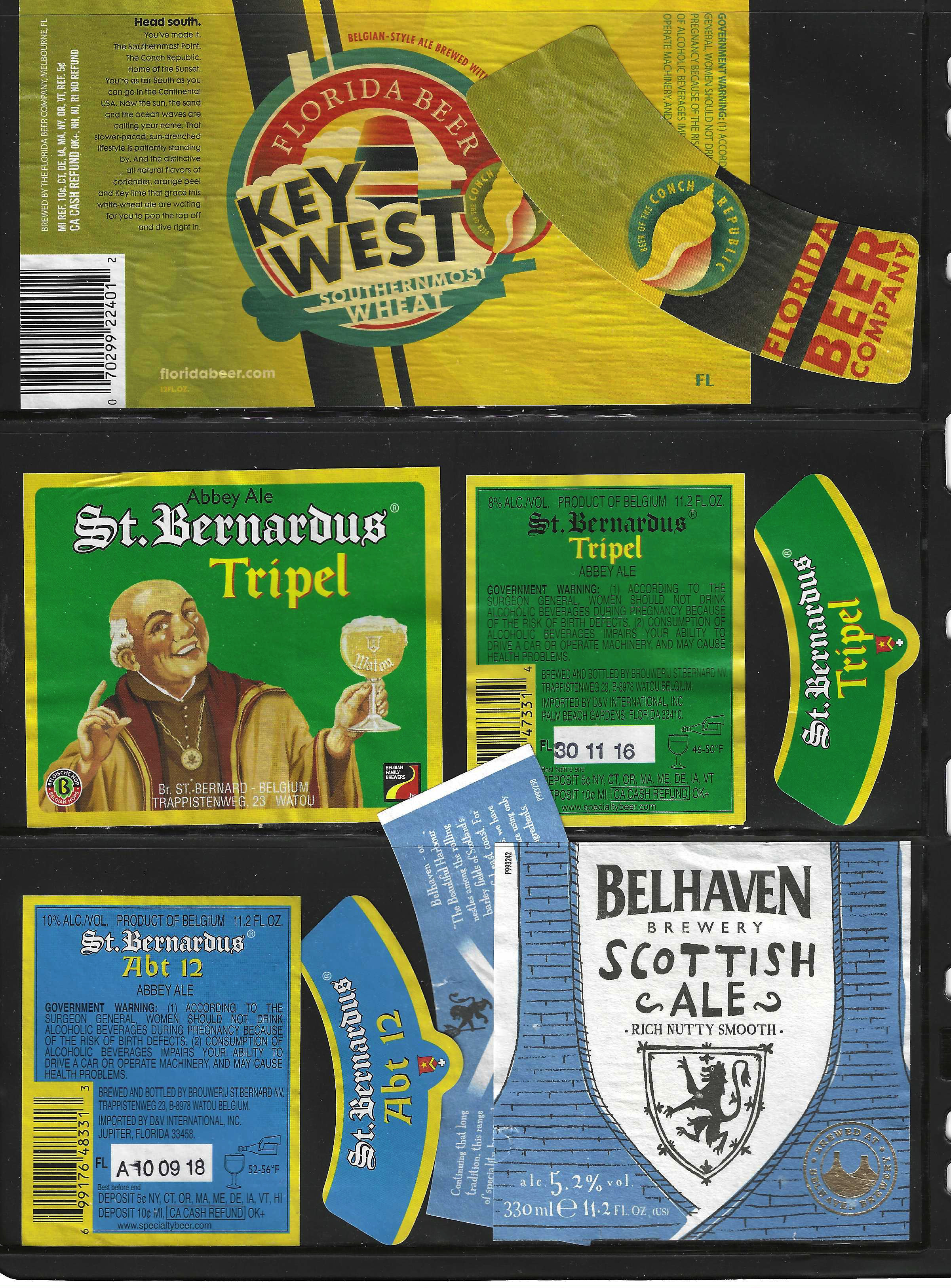 FL state related beer labels either w/ FLORIDA or FL printed upon them or an indication that a 5¢ state bottle deposit had been paid and was eligible for refund upon return
