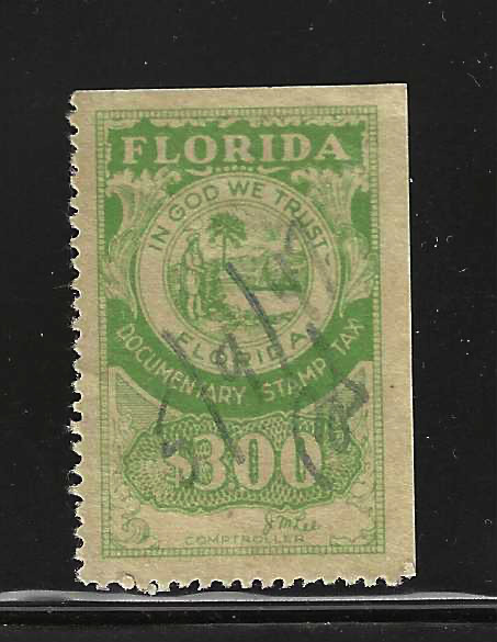 FL documentary D18a? $3.00 U VF, w/ SE at T & R, war paper or stained