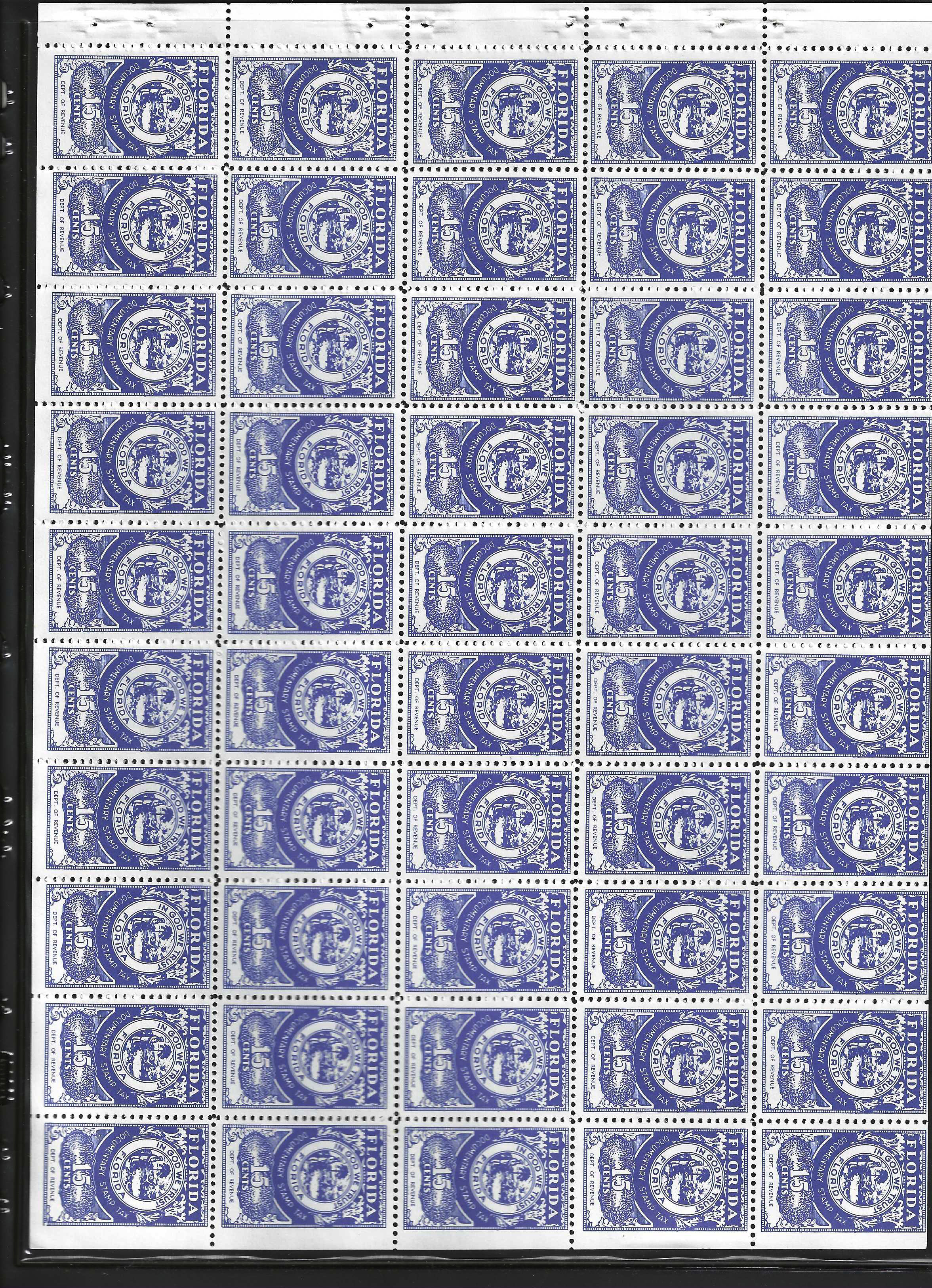 FL documentary D90 15¢ MNH VF, sheet of 50 stamps