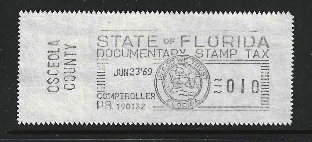 FL documentary tax meter DM1 10¢ w/ Osceola County slug MNH VF