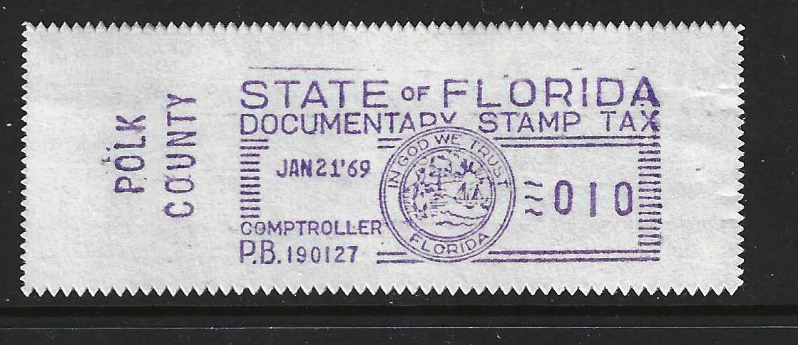 FL documentary tax meter DM4 10¢ w/ Polk County slug MNH VF 
