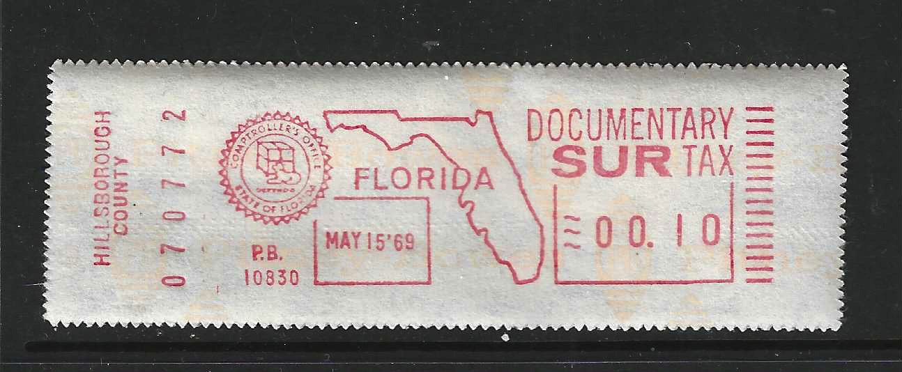 FL documentary surtax meter DM11 10¢ w/ Hillsborough County slug MNH VF