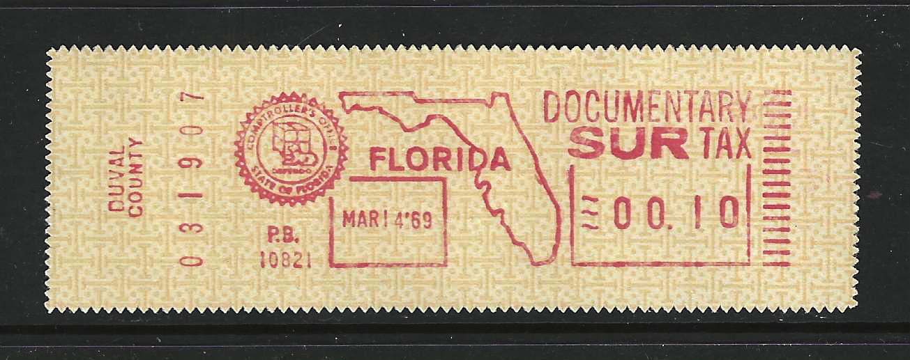 FL documentary surtax meter DM11a 10¢ w/Duval County slug MNH VF