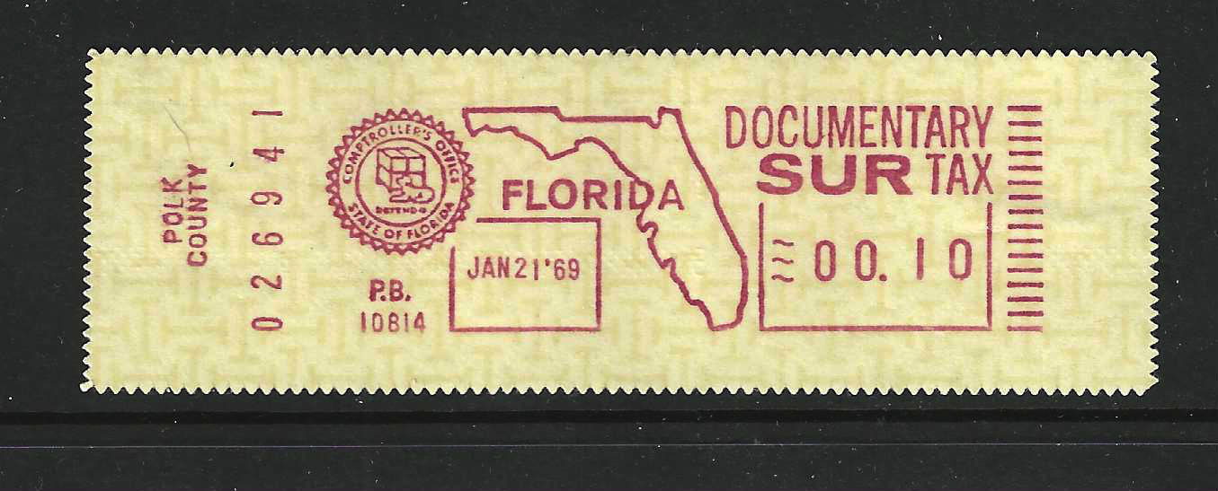 FL documentary surtax meter DM11b 10¢ w/Polk County slug MNH VF