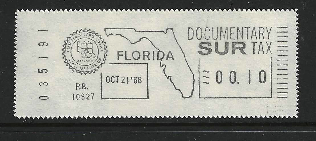 FL documentary surtax meter DM14 10¢ W/ no county name MNH VF