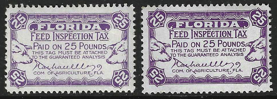 FL feed  FE24 25 lbs 2 stamps in diff shades MNH VF 