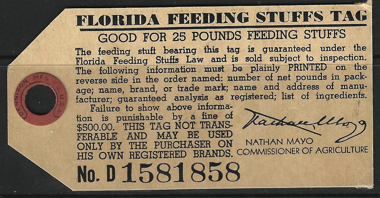 FL feed tag FET3 25 lbs MNH VF