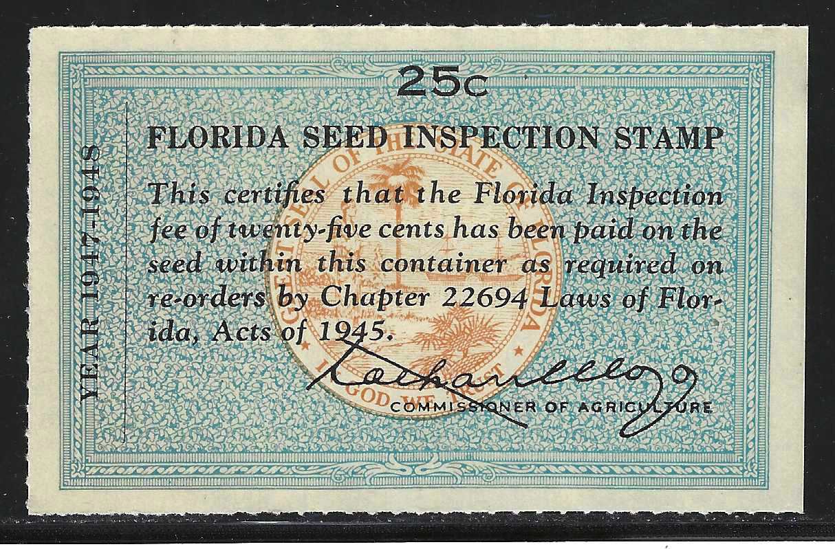 FL seed packet PS9 25¢ blue (lt orange) MNH VF