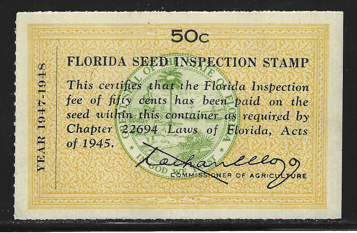 FL seed packet PS10 50¢ yellow (green) MNH VF