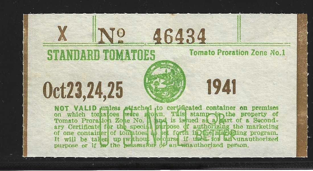 CA tomato TM268 Oct.23-25, 1941 proration zone 1 Uused VF W/ no gum & thin