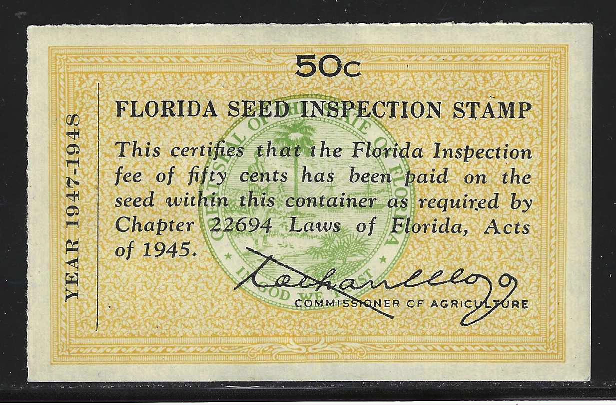 FL seed packet PS10 50¢ yellow (green) MNH VF