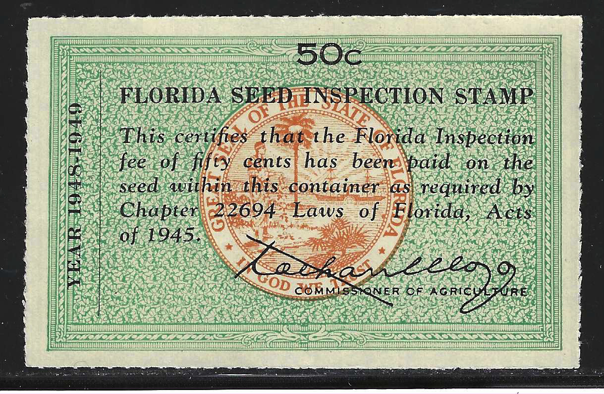 FL seed packet PS12 50¢ green (orange) MNH VF