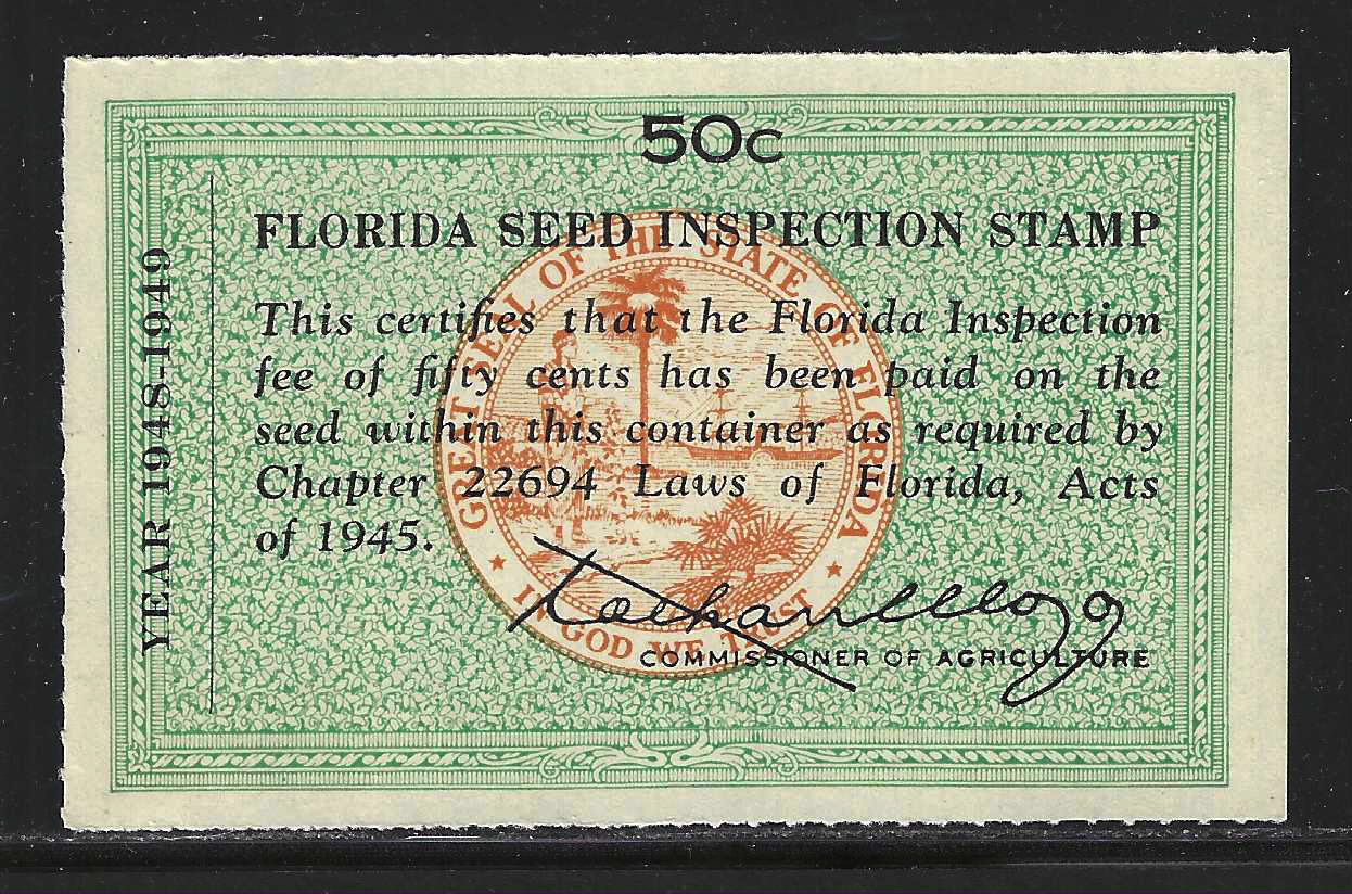 FL seed packet PS12 50¢ green (orange) MNH VF