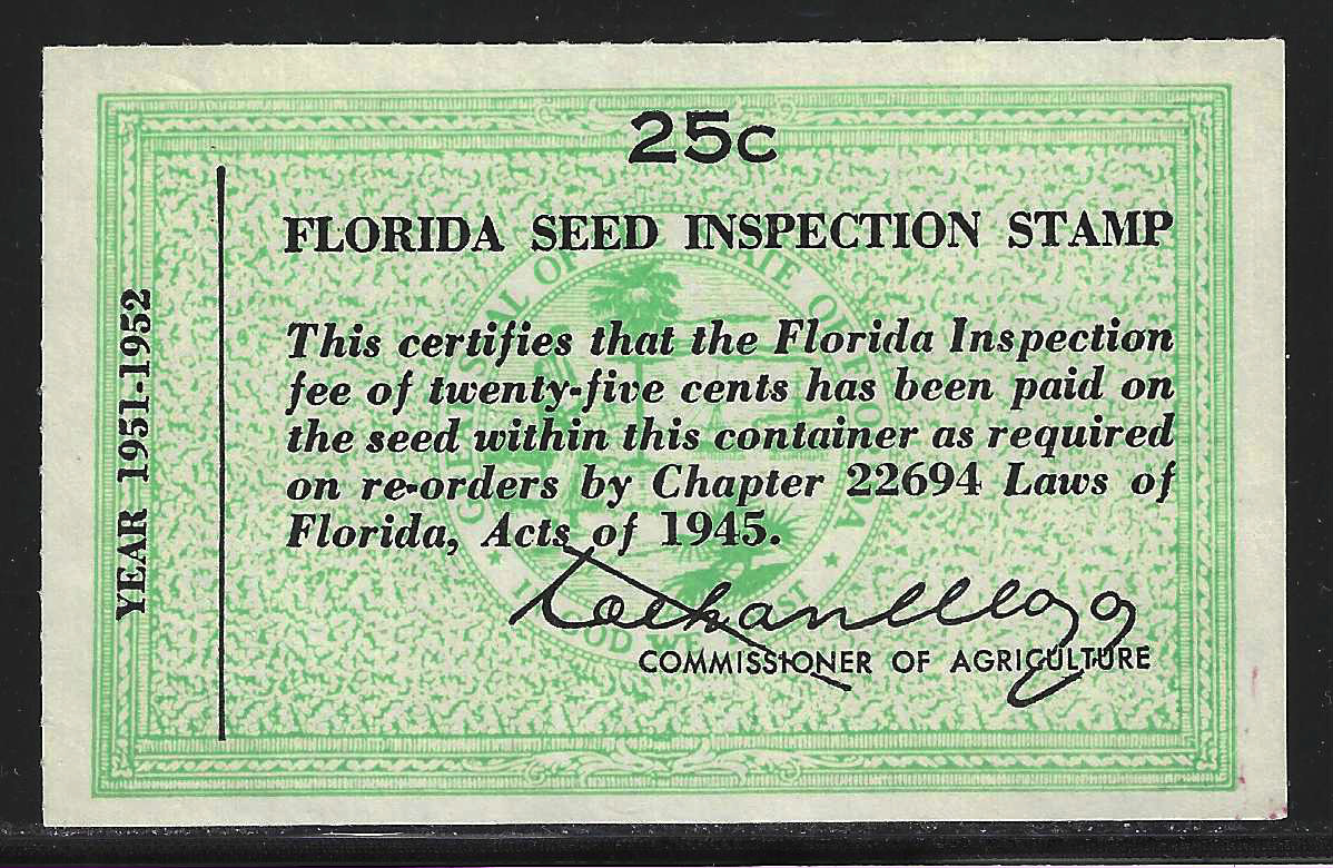 FL seed packet PS17 25¢ green MNH w/o gum VF