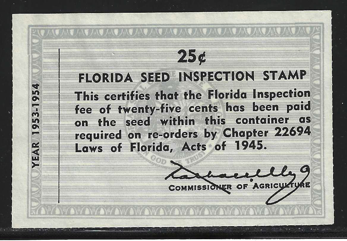 FL seed packet PS21 25¢ lt gray blue MNH w/o gum 