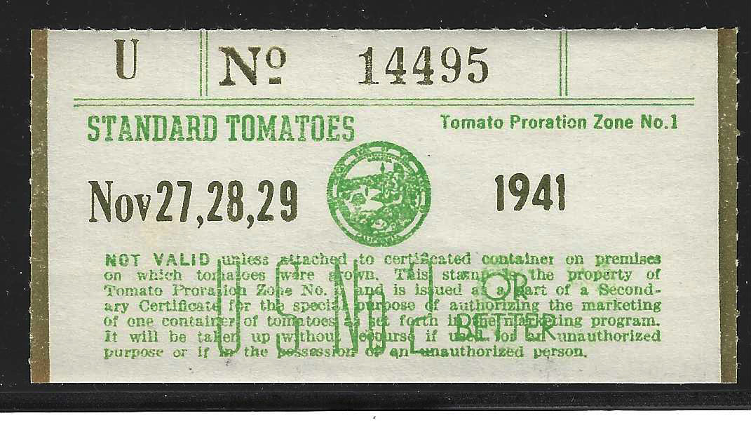 CA tomato TM278 Nov.27-29, 1941 proration zone 1 MNH VF