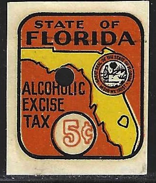 FL liquor L11S 5¢ orange in circle MNH VF w/ punched hole