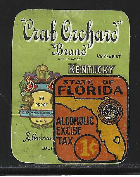 FL liquor L15 1¢ in orange circle U VF on small liquor label